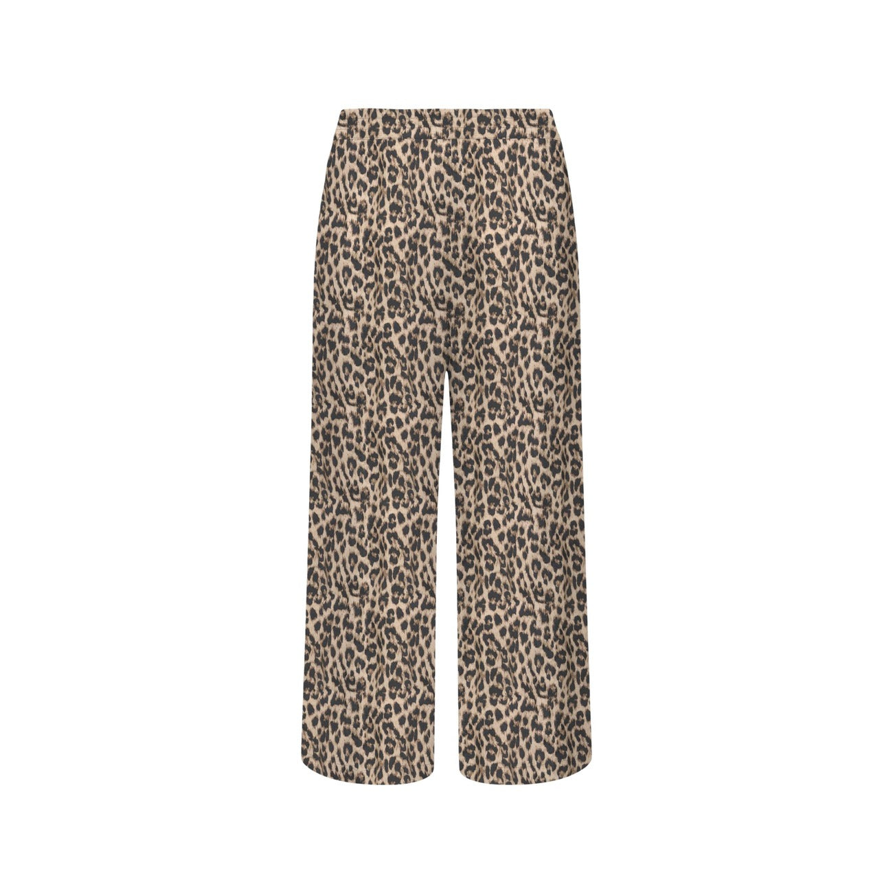 Pantaloni Palazzo Cropped Only; Fantasia Foglie. 100% Viscosa. Vita alta con cintura annodata, gamba larga, tasche laterali. Leggeri, fluidi e di tendenza per la primavera-estate. Vista posteriore stesa 