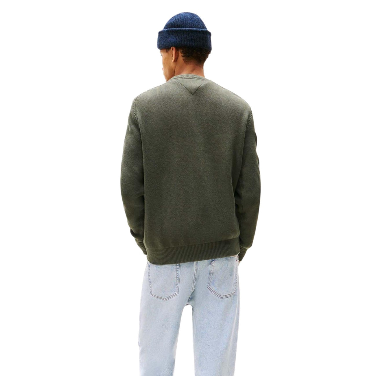 Tommy Hilfiger Jeans Maglia Uomo Verde Scollo Tondo Manica Lunga Cotone Organico Autunno Inverno DM0DM21787