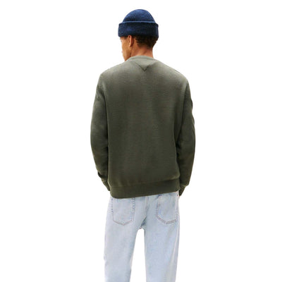 Tommy Hilfiger Jeans Maglia Uomo Verde Scollo Tondo Manica Lunga Cotone Organico Autunno Inverno DM0DM21787