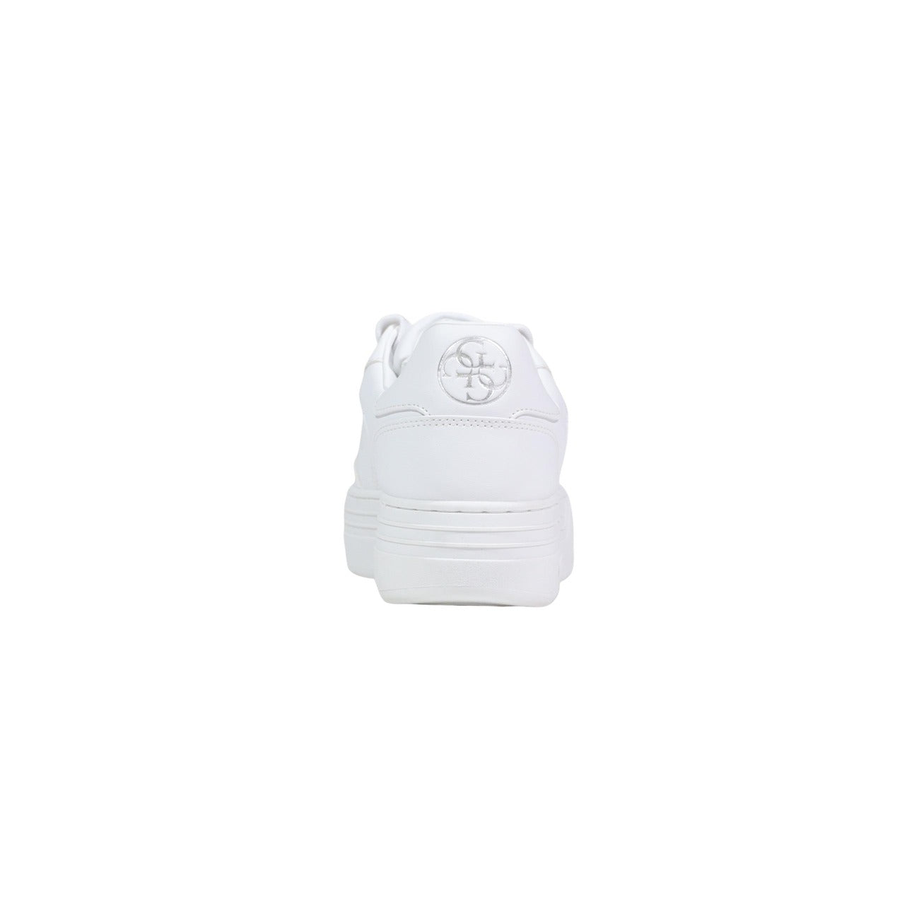 Sneakers Guess SWOLE3; 100% Poliuretano. Logo ricamato, dettagli traforati, suola piatta. Sneakers donna eleganti, leggere e facili da abbinare per la PE26. Colore bianco vista Posteriore 