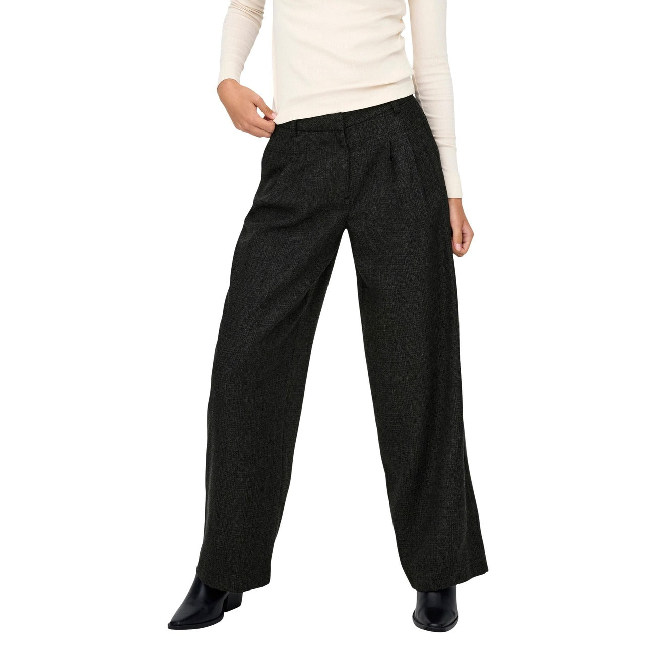 Jacqueline De Yong Pantaloni Donna Neri con Zip e Bottone Tasche Anteriori - Pantaloni Poliestere Viscosa