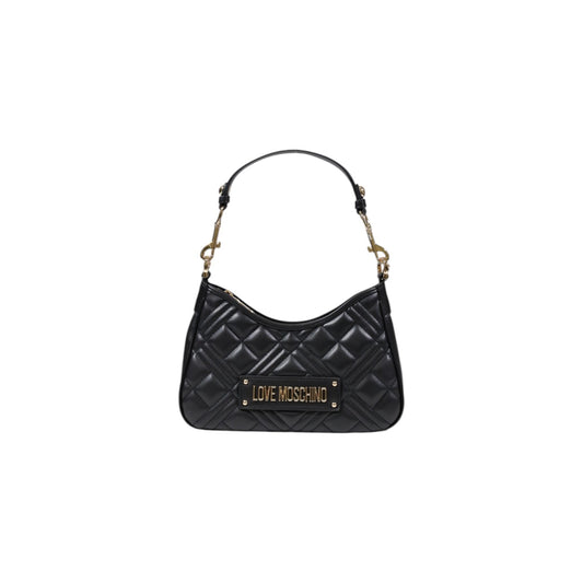 Borsa Love Moschino donna nera a spalla modello JC4152PP1M. Borsetta piccola trapuntata in ecopelle nera con manico a catena corta oro e placca logo stile casual chic, elegante e da sera.
