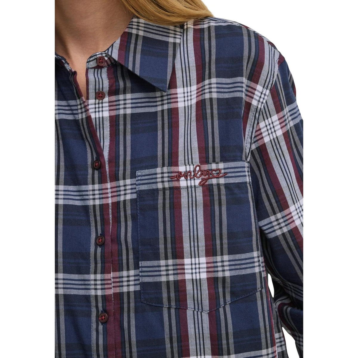 Camicia donna Only a quadri blu navy – Camicia in cotone regular fit 15380217.