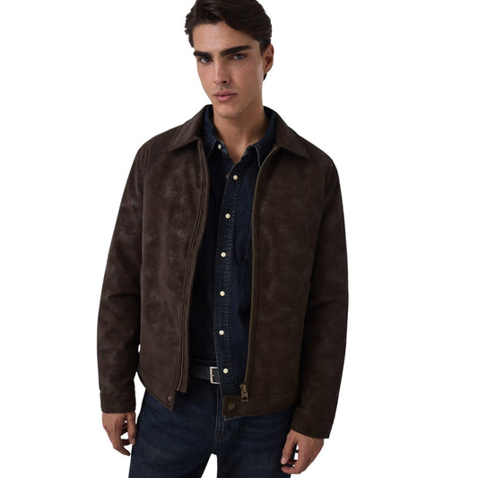Giacca ecopelle uomo Guess – Giubbotto marrone relaxed fit con colletto M6BL28W4140-PMUI.