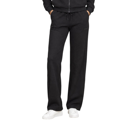 Pantaloni neri e bianchi wide leg donna Guess Elsa V6BB20 K6366. Pantaloni tute elasticizzati a gamba larga in tessuto fluido con coulisse in vita e stile athleisure.
