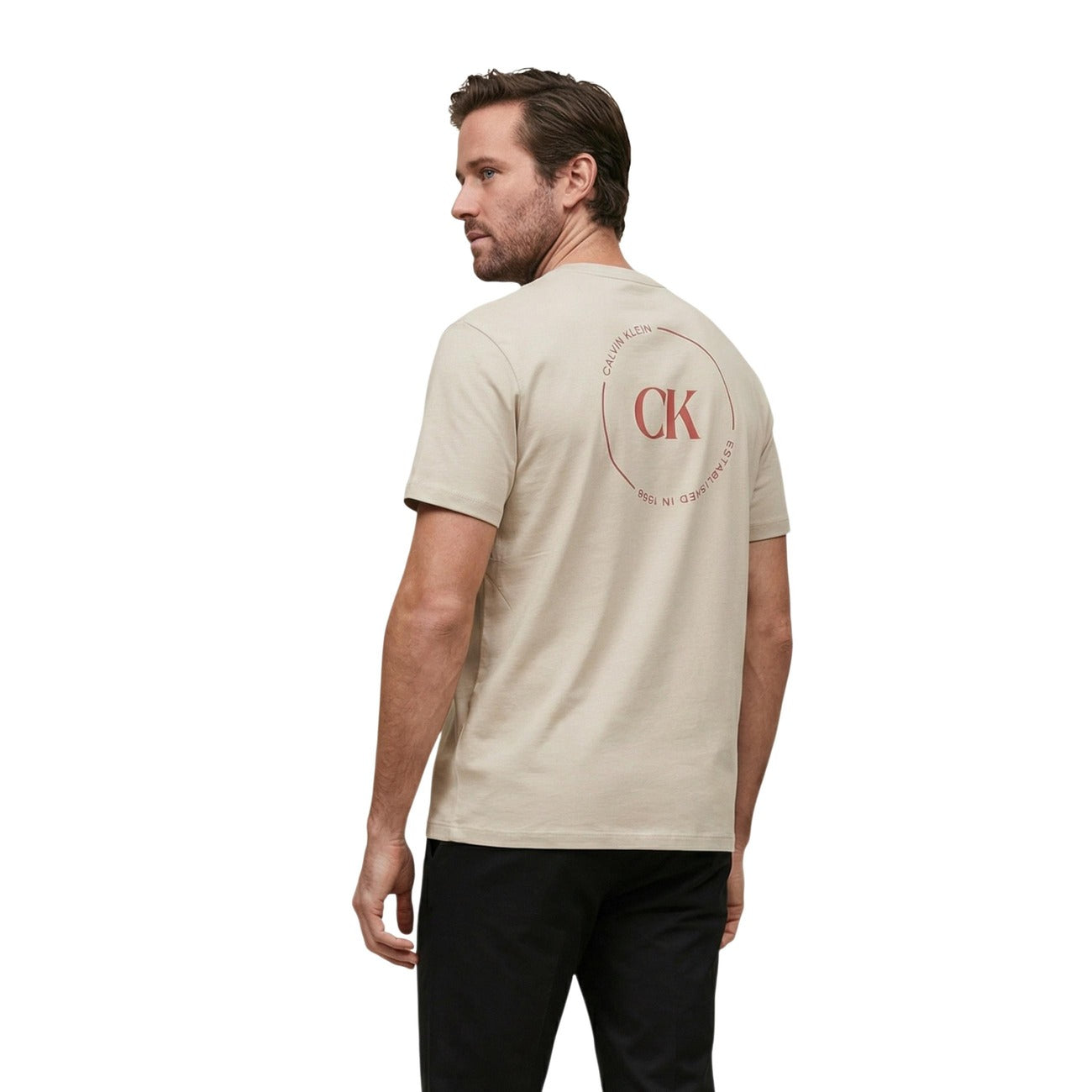 T-shirt uomo Calvin Klein Jeans beige in cotone a maniche corte primavera estate - vista posteriore