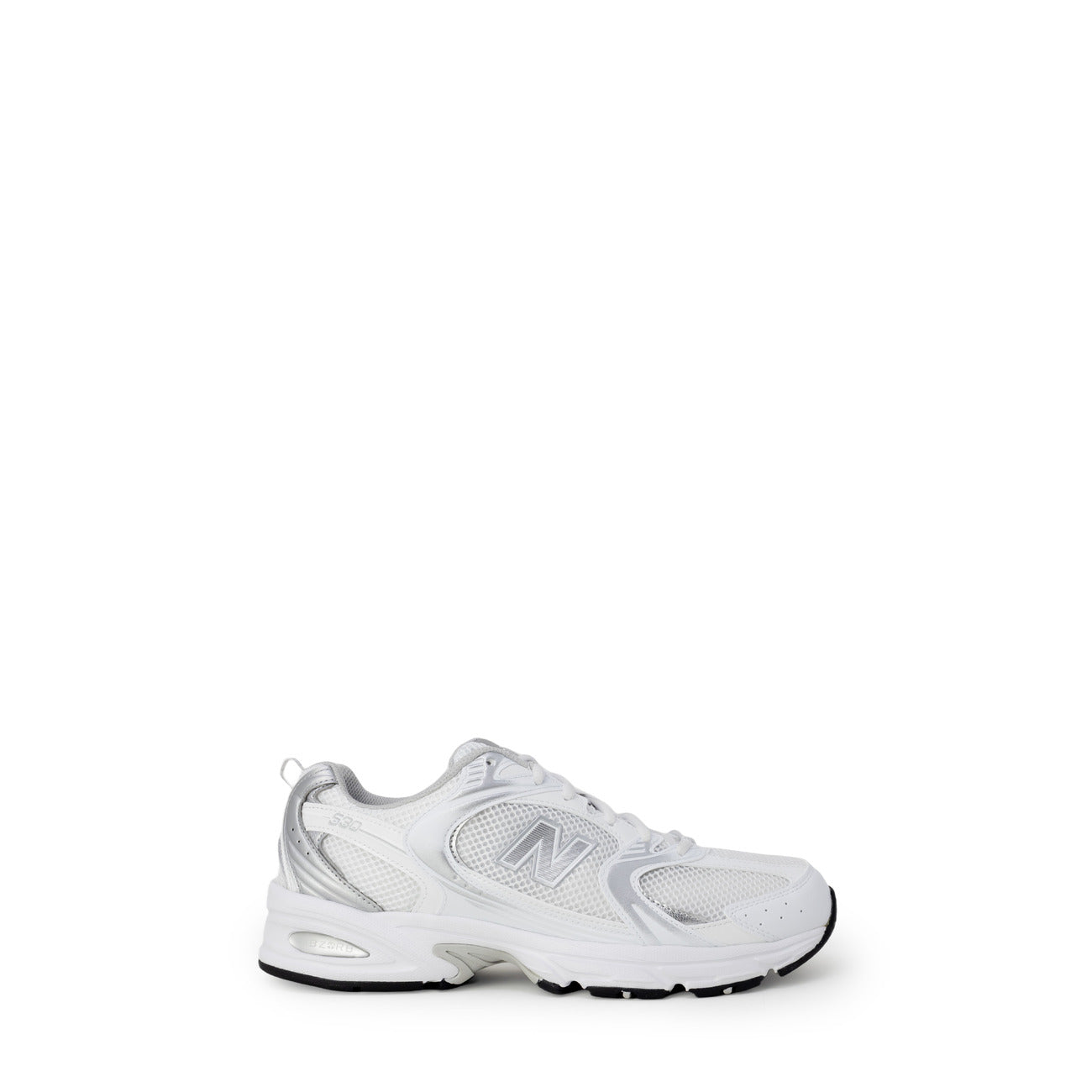 sneaker New Balance 530, disponibile in una colorazione bianca con dettagli argento Vista laterale 