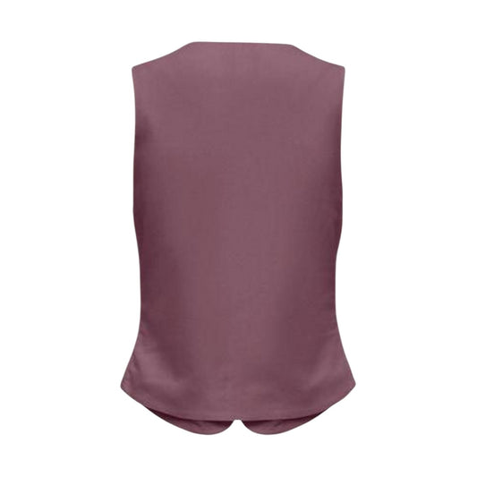 Only Gilet bordeaux Onlgoa Lino-Viscosa; chiusura a 5 bottoni, scollo arrotondato, tessuto leggero. Perfetto per tailleur estivi o look a pelle. Vista posteriore stesa