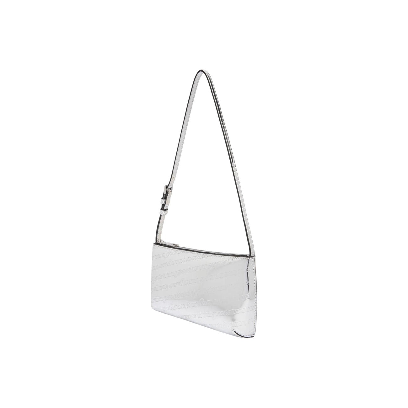 Tommy Hilfiger Jeans Borsa Donna Argento a Mano con Cerniera Tasca Interna - Borsa Poliuretano 22x13x5cm