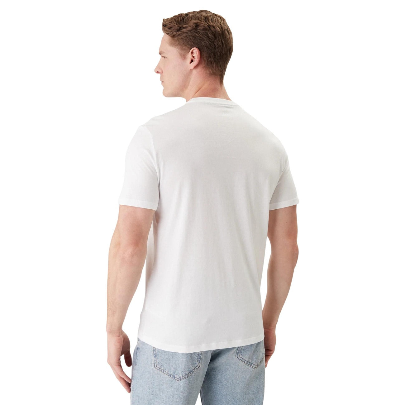 Calvin Klein LV04RF853G, t-shirt bianca in cotone con logo monogramma "cK" stampato; manica corta, taglio regolare e stile intramontabile per un look quotidiano curato. Vista posteriore
