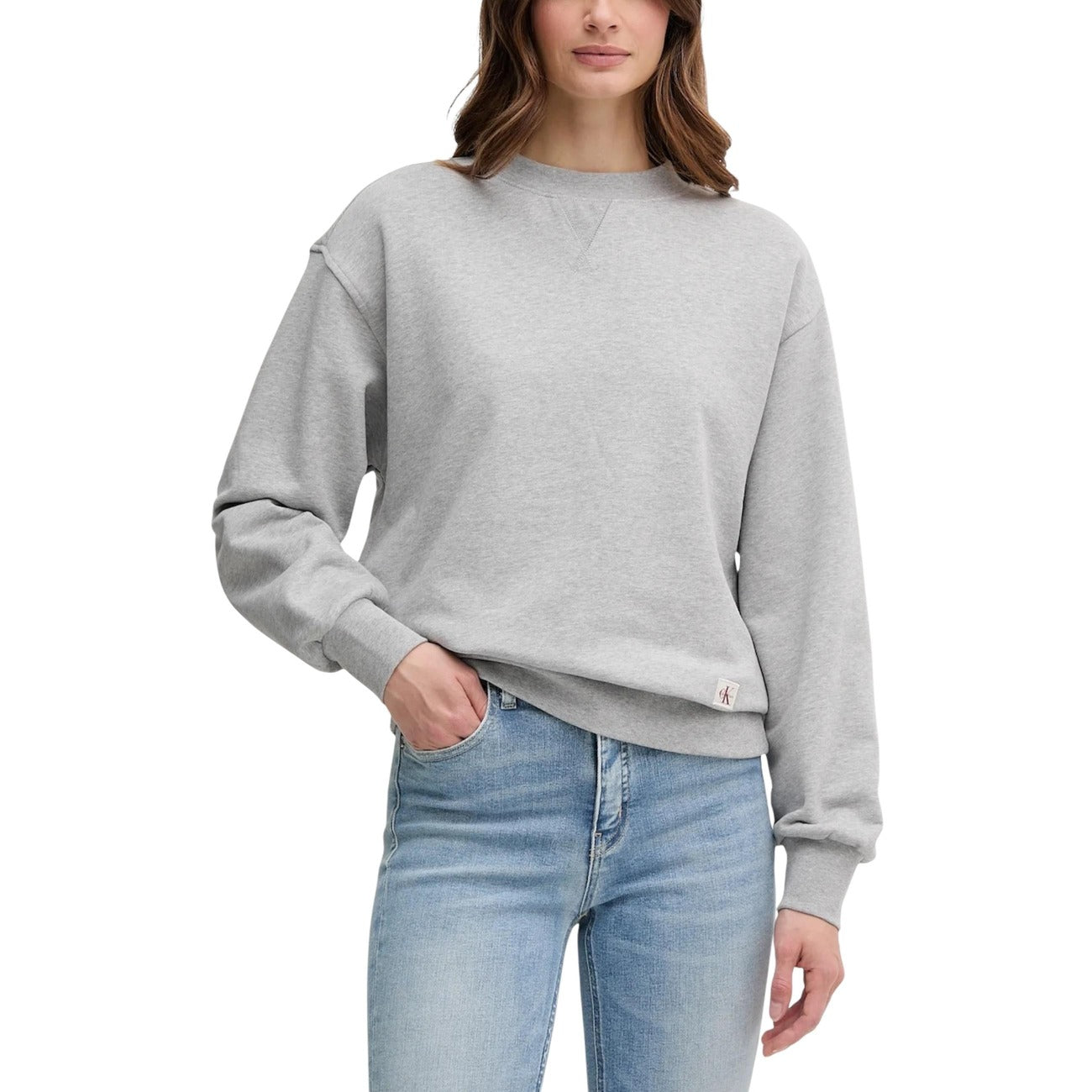 Calvin Klein Jeans Felpa Donna Grigio Manica Lunga Scollo Tondo Cotone 100% Autunno Inverno LV047B238G