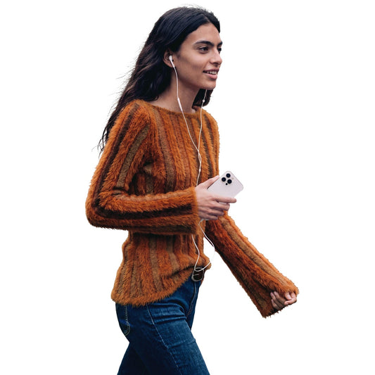 Maglione marrone rame donna Desigual – Maglia lavorata a costine girocollo Desigual 26WWJF416045