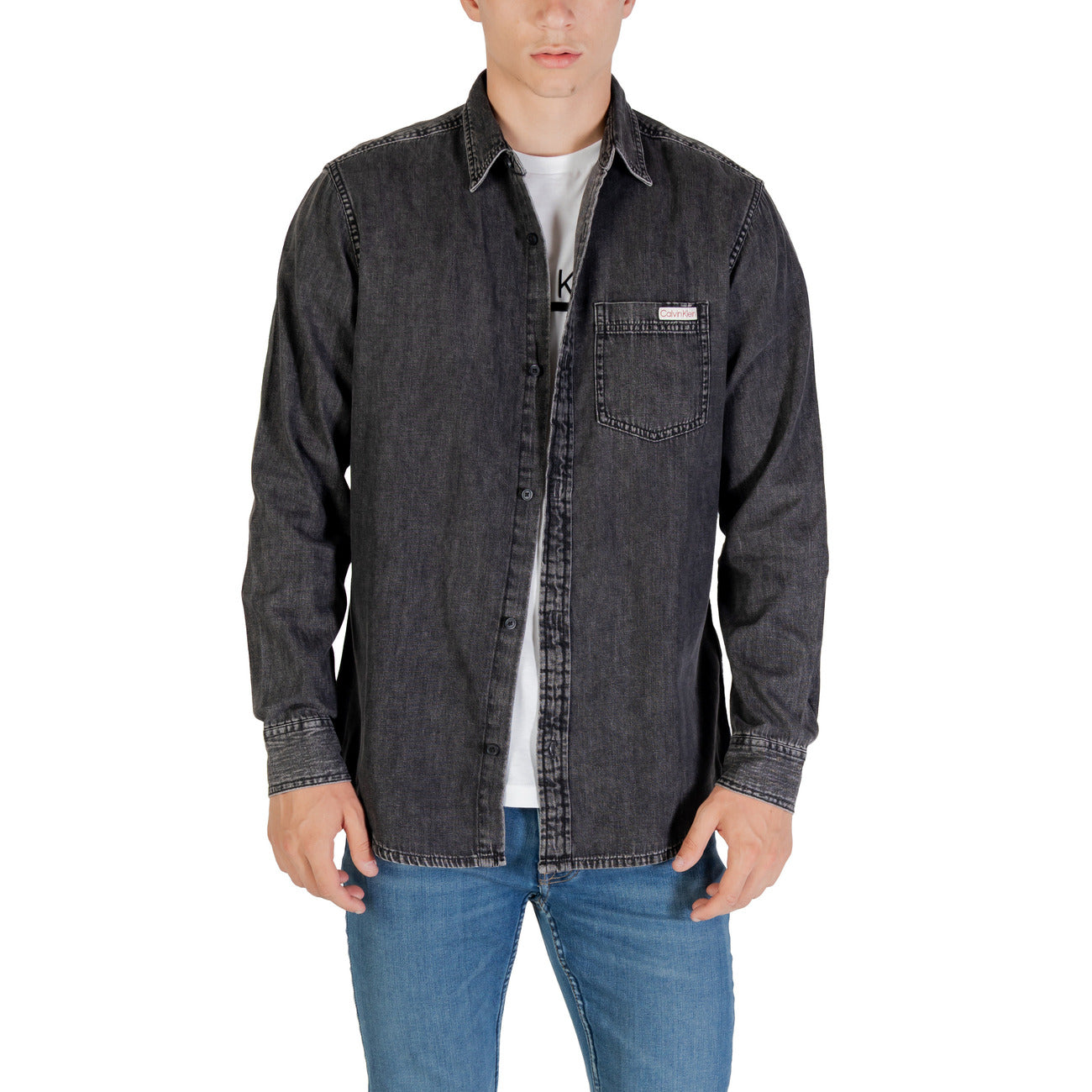 Calvin Klein Jeans Camicia di Jeans Uomo Nero Manica Lunga Bottoni 100% Cotone Autunno/Inverno LV040BM733