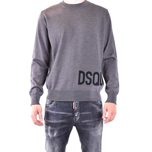 Dsquared2 Maglia Uomo Grigio Stampa Scollo Tondo Manica Lunga Lana 100% Autunno Inverno V_29413