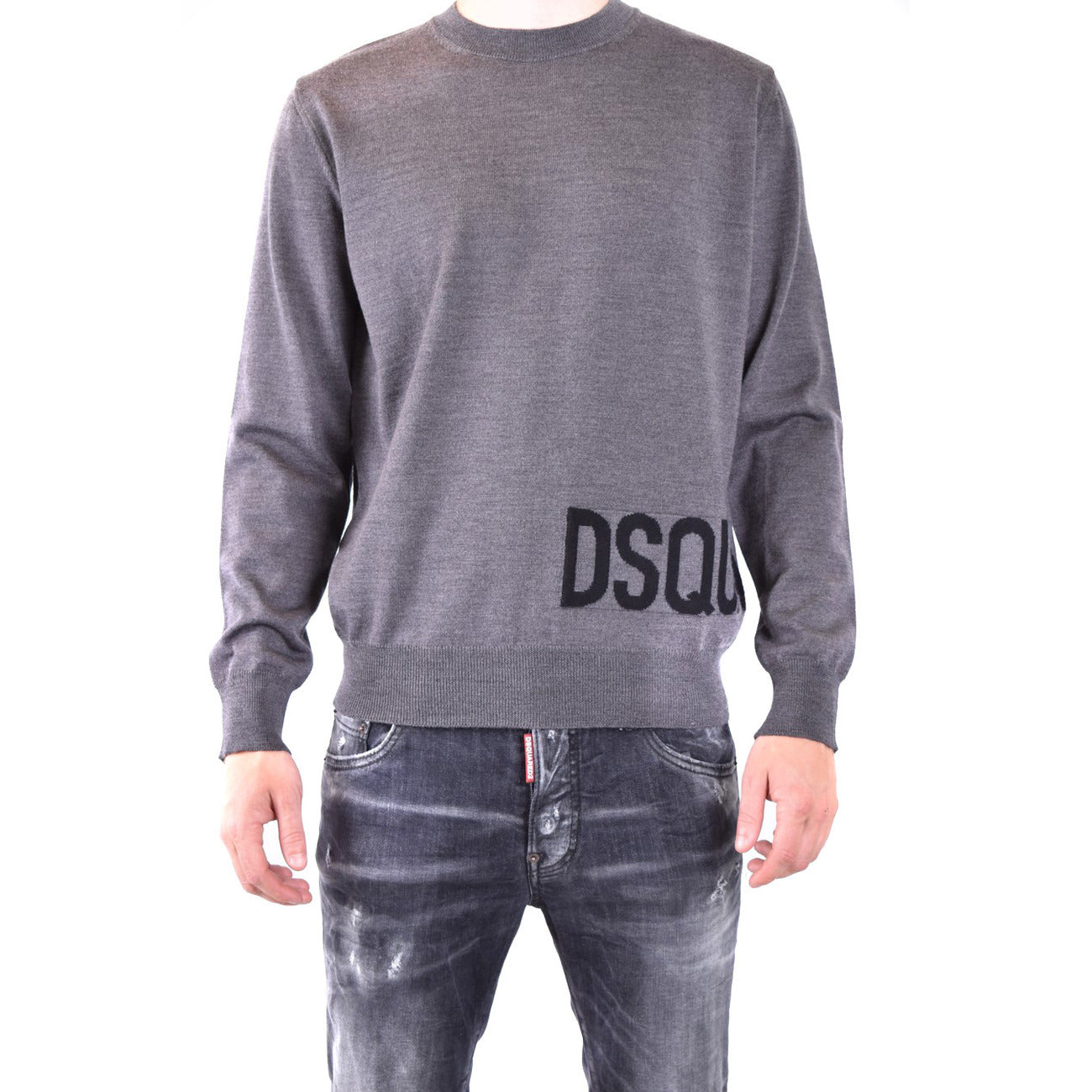 Dsquared2 Maglia Uomo Grigio Stampa Scollo Tondo Manica Lunga Lana 100% Autunno Inverno V_29413
