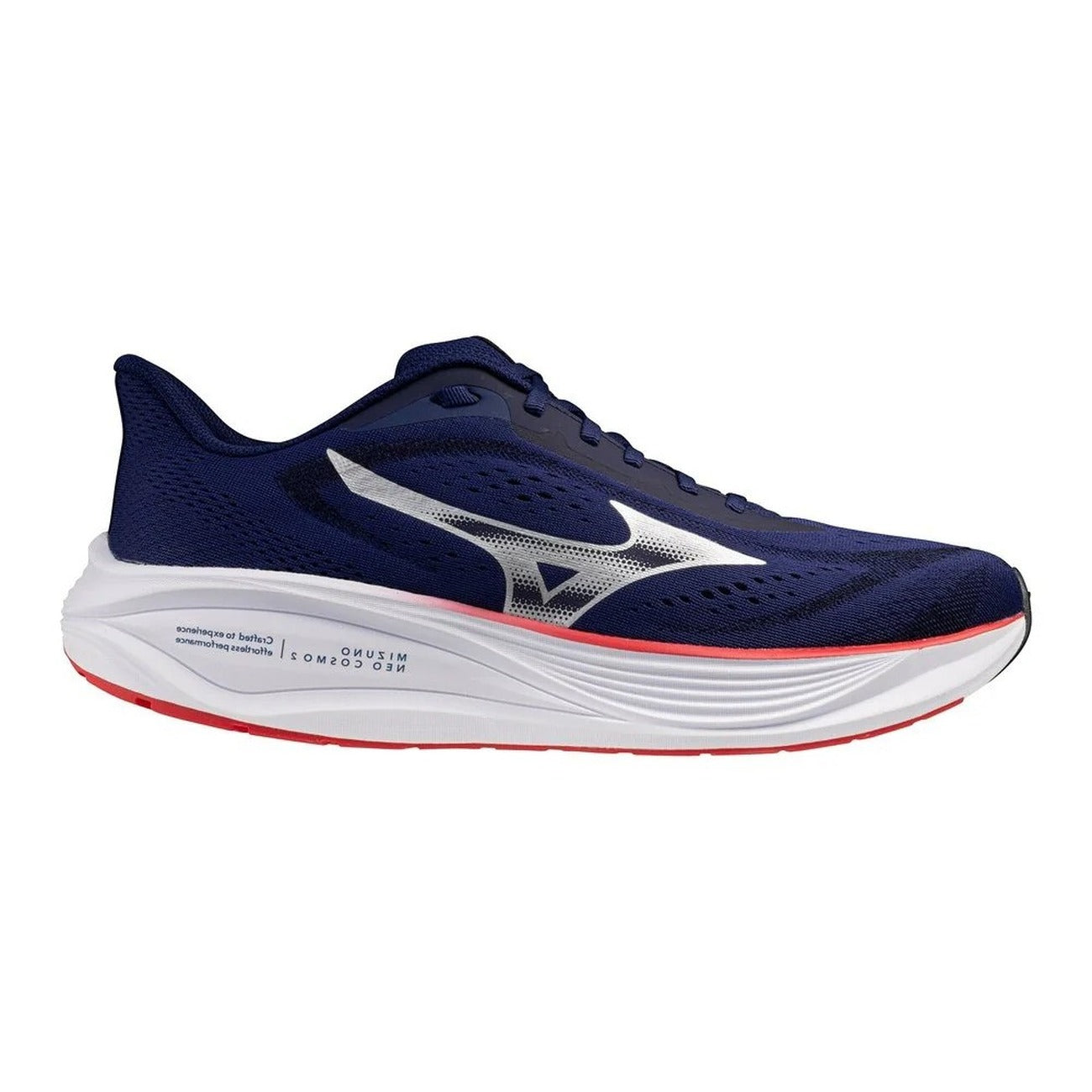 Scarpe Running Mizuno Neo; Scarpa da corsa leggera e ammortizzata in schiuma Enerzy Nxt con tecnologia Smooth Speed Assist. Suola X10 anti-usura ad alto grip e massimo comfort. Laterale 