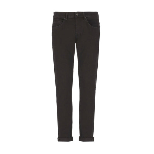 Dondup George Jeans Tapered Fit nero; 98% cotone e 2% elastan, vestibilità regolare affusolata alla caviglia, stile minimalista e comfort elevato. Vista frontale stesa 