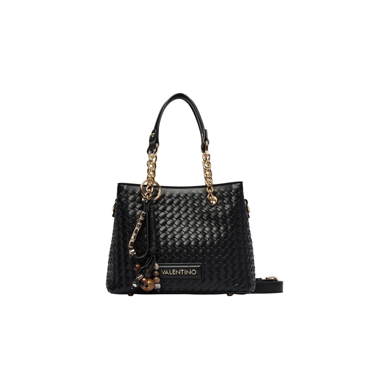 Borsa Piccola nero Donna Valentino Bags Gea; Misure 13x25x13 cm. Tessuto 100% poliuretano intrecciato a rilievo con doppi manici, tracolla rimovibile e charm logato con perle. Chiusura a zip, stile elegante 4 stagioni.