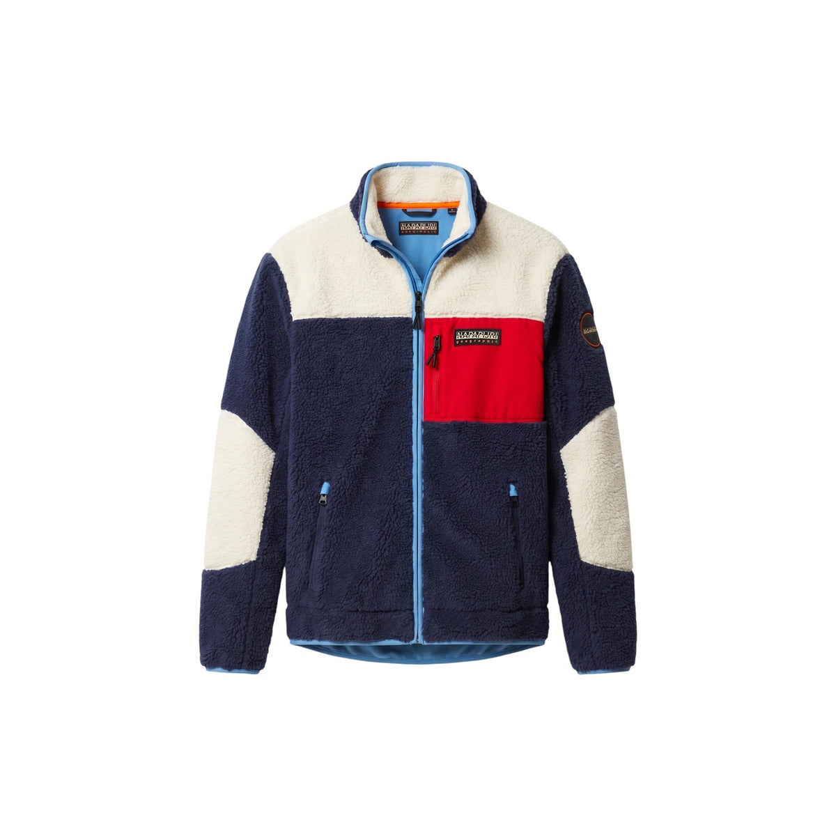 Giacca pile uomo Napapijri Yupik FZ 5 – Pile colorblock blu beige nero con zip YUPIK FZ 5.