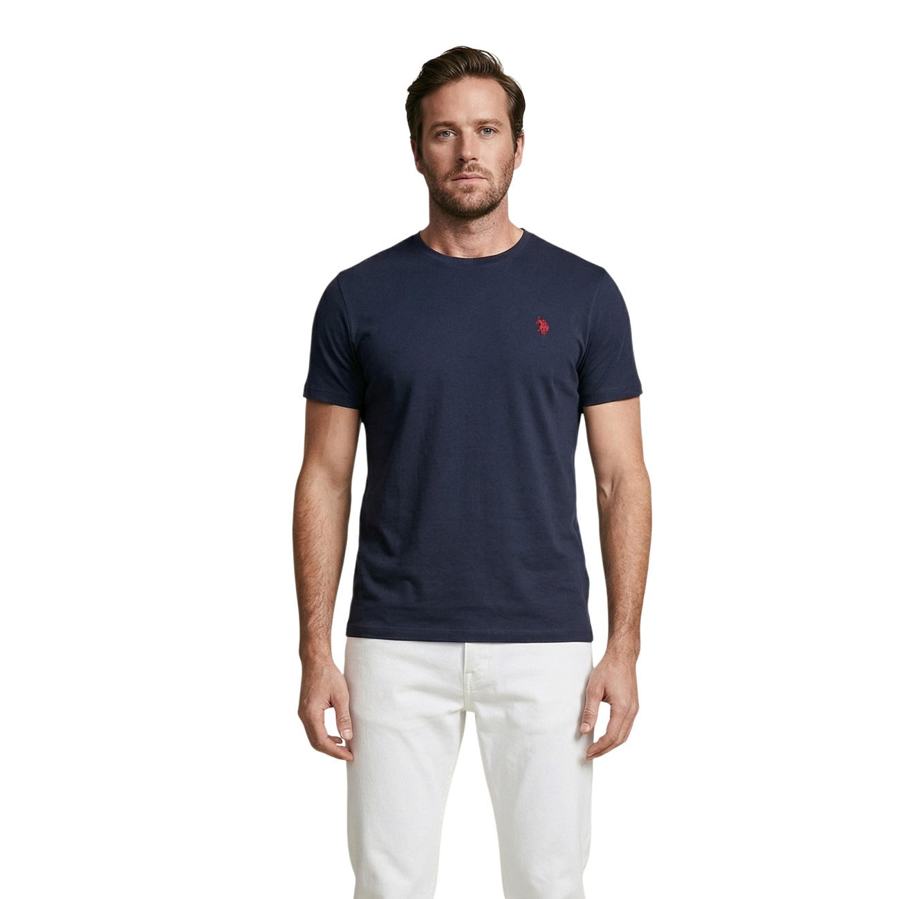 T-shirt uomo U.S. Polo Assn. modello MICK-BASIC blu navy in cotone a maniche corte con logo ricamato e scollo tondo
