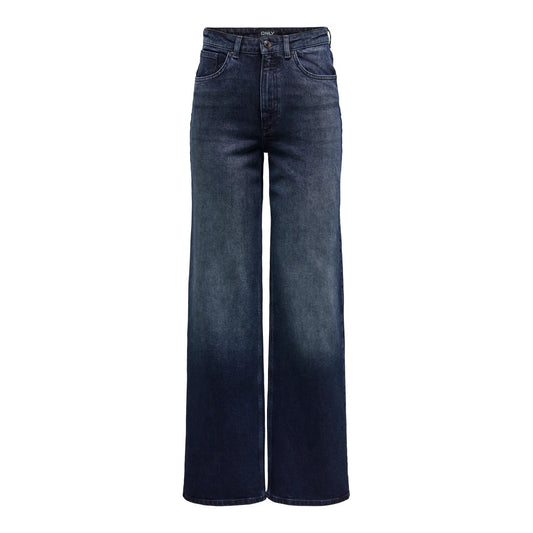Jeans Only donna blu scuro Wide Fit 15338894. Jeans a vita alta e gamba larga in cotone biologico stretch blu scuro lavato, 5 tasche con zip e bottone, pantaloni jeans estivi morbidi e traspiranti Primavera/Estate.