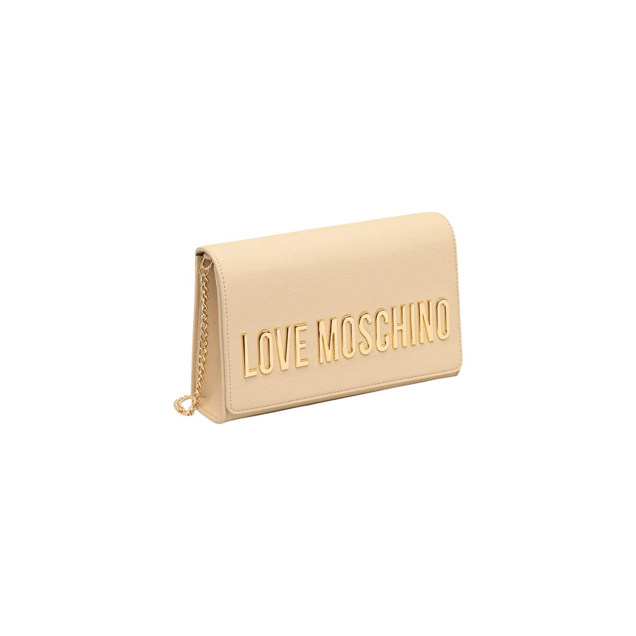 Borsa Love Moschino donna crema a tracolla modello JC4103PP1. Borsetta piccola color panna/avorio con catena oro e logo in rilievo sul davanti, stile elegante, casual chic e da cerimonia o sera.