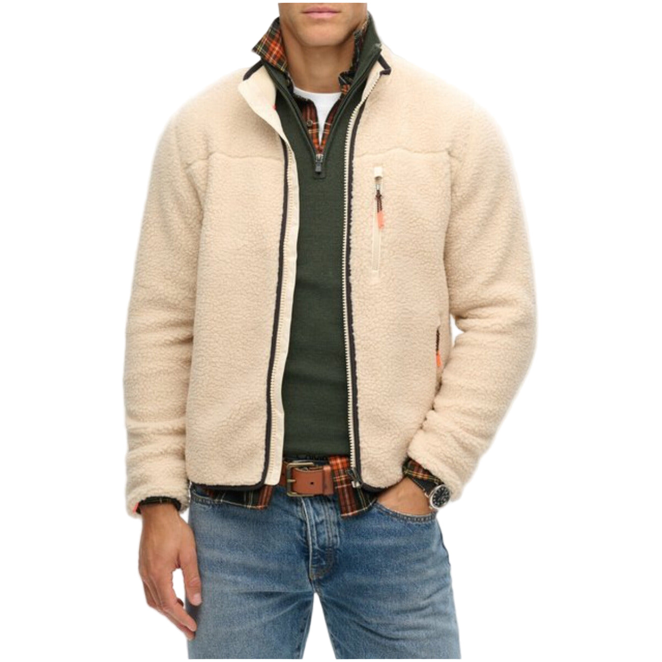 Superdry Giacca Uomo Beige Cerniera Manica Lunga Tasche Poliestere 100% Autunno Inverno M2014140A