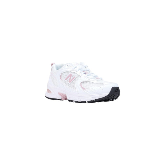 Sneakers da donna New Balance 530 bianche e rosa con tomaia in materiale sintetico traforato a rete mesh. Scarpe sportive rétro running con suola spessa e ammortizzazione ABZORB. Laterale frontale 