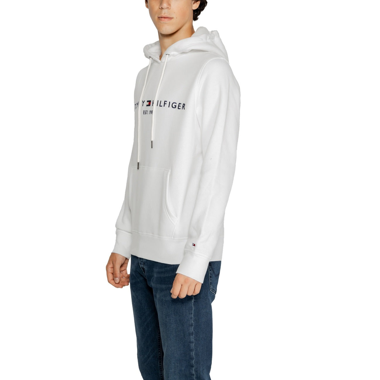 Tommy Hilfiger Jeans Felpa Cappuccio Uomo Bianca Stampa Senza Chiusura Maniche Lunghe Cotone 64% Poliestere 36% Autunno Inverno MW0MW11599YBR