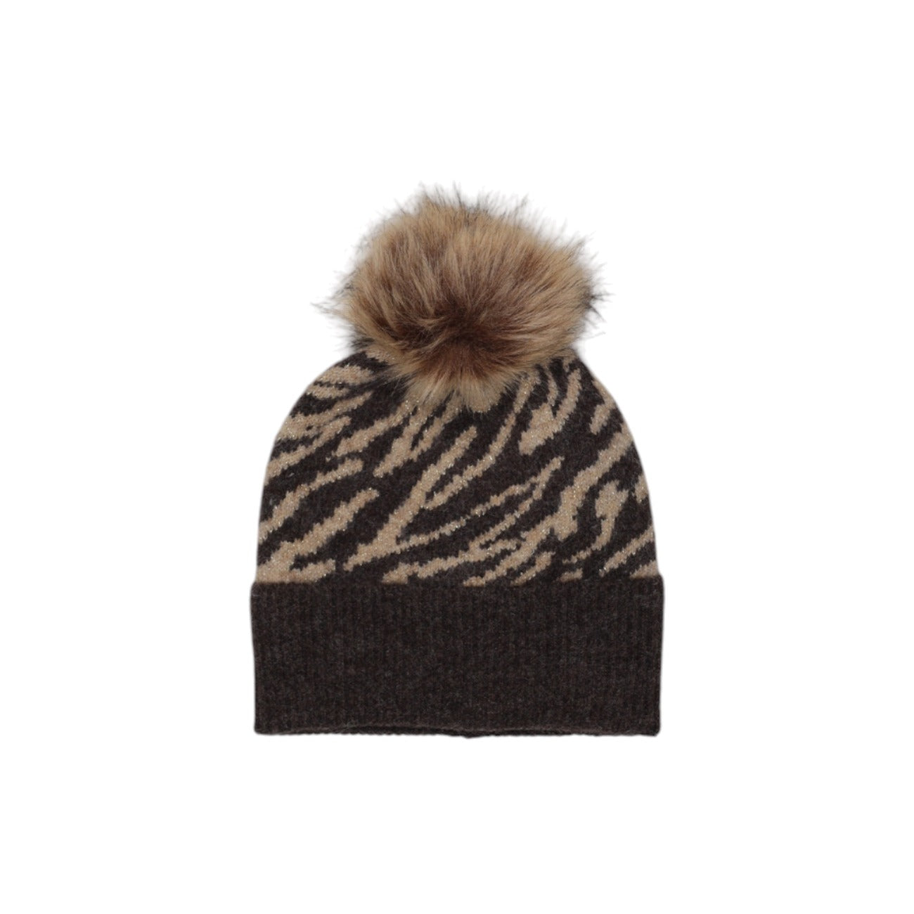 Pieces Cappello Donna Marrone Fantasia Leopardata - Cappello Poliestere Acrilico Nylon Lana Elastan