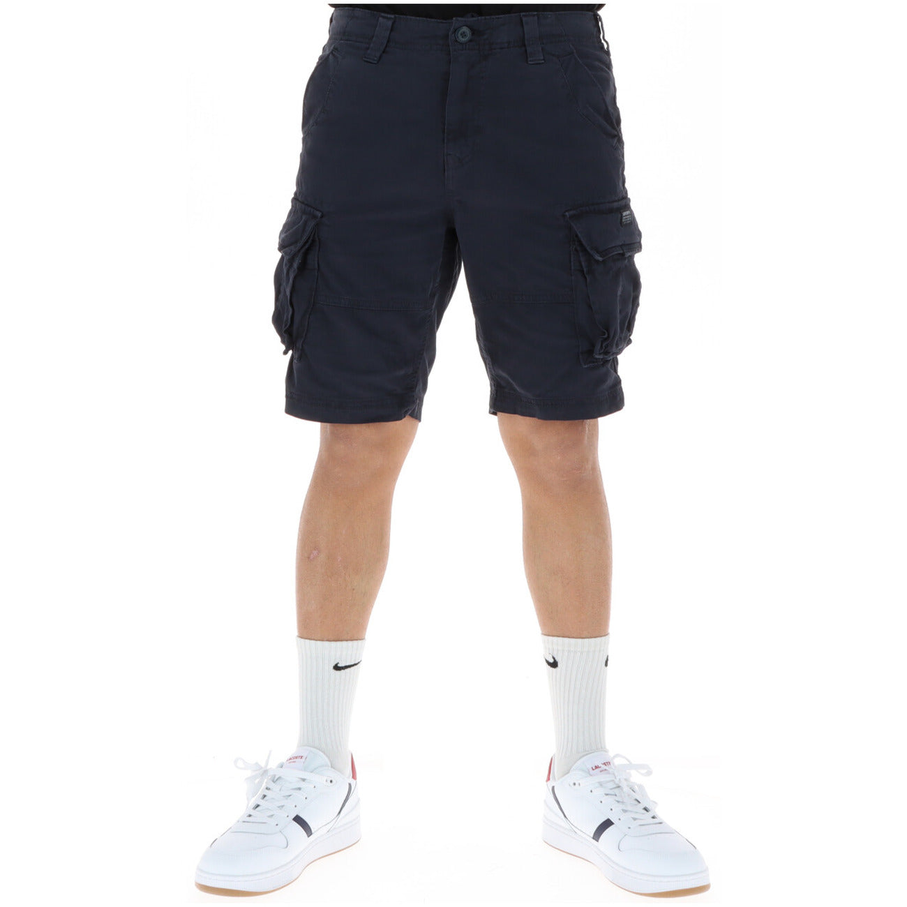Superdry CORE Shorts blu scuro, stile cargo, 97% cotone, tasche utility multiple. Pantaloncino monocromatico robusto e stretch. Vista frontale 