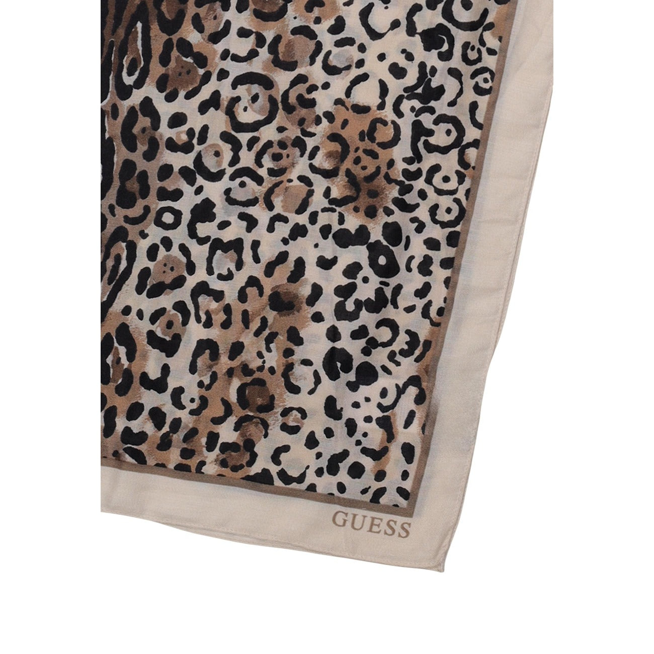 Sciarpa Guess PRINTED SCARF donna beige con fantasia leopardata 180x70 cm 100% poliestere - vista dettaglio stampa
