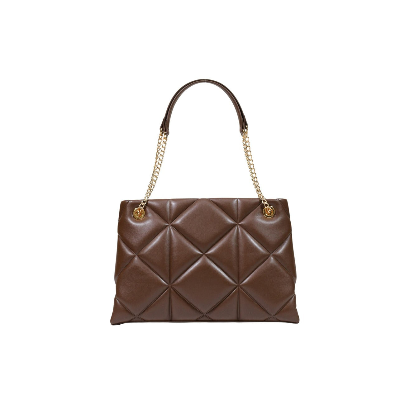 Borsa Love Moschino donna marrone a spalla modello JC4040PP1. Borsa grande trapuntata effetto pelle marrone cioccolato con manici a catena oro e cerniera stile casual chic, elegante e da giorno.