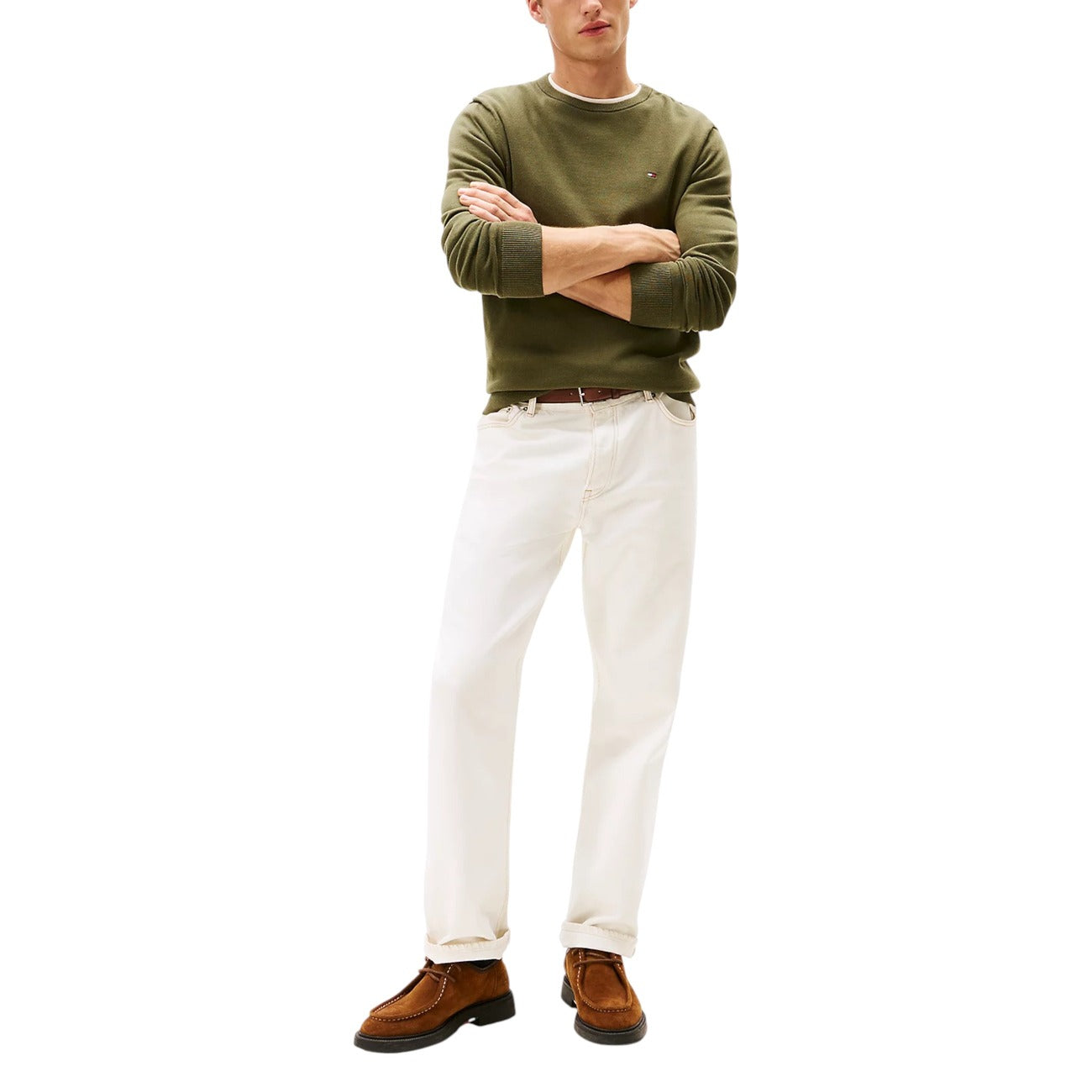 Tommy Hilfiger Maglioncino Uomo Verde Manica Lunga - Maglioncino Girocollo Cotone 100%