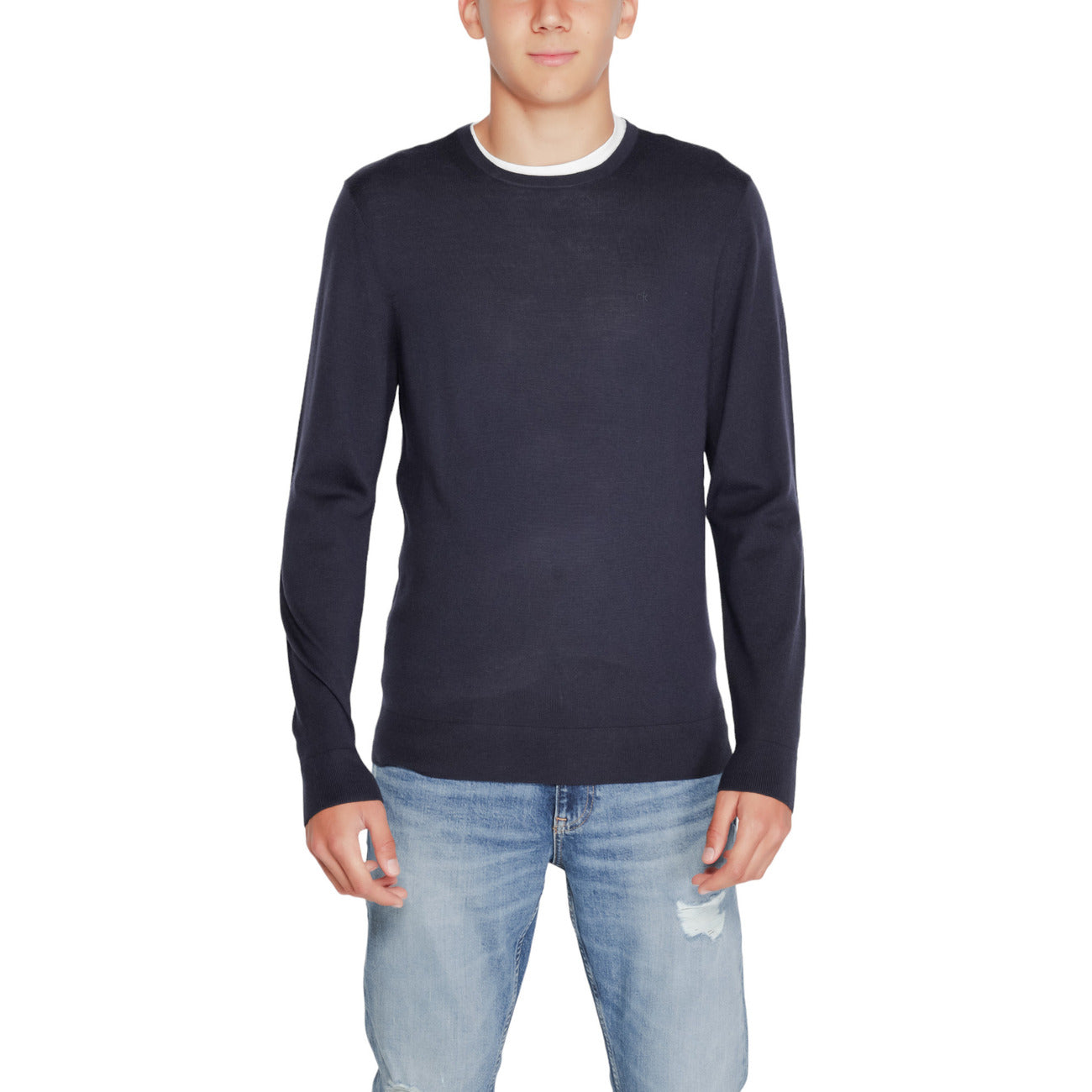 Calvin Klein Jeans Maglia Uomo Bianco Scollo Tondo Manica Lunga Lana 100% Autunno Inverno K10K109474