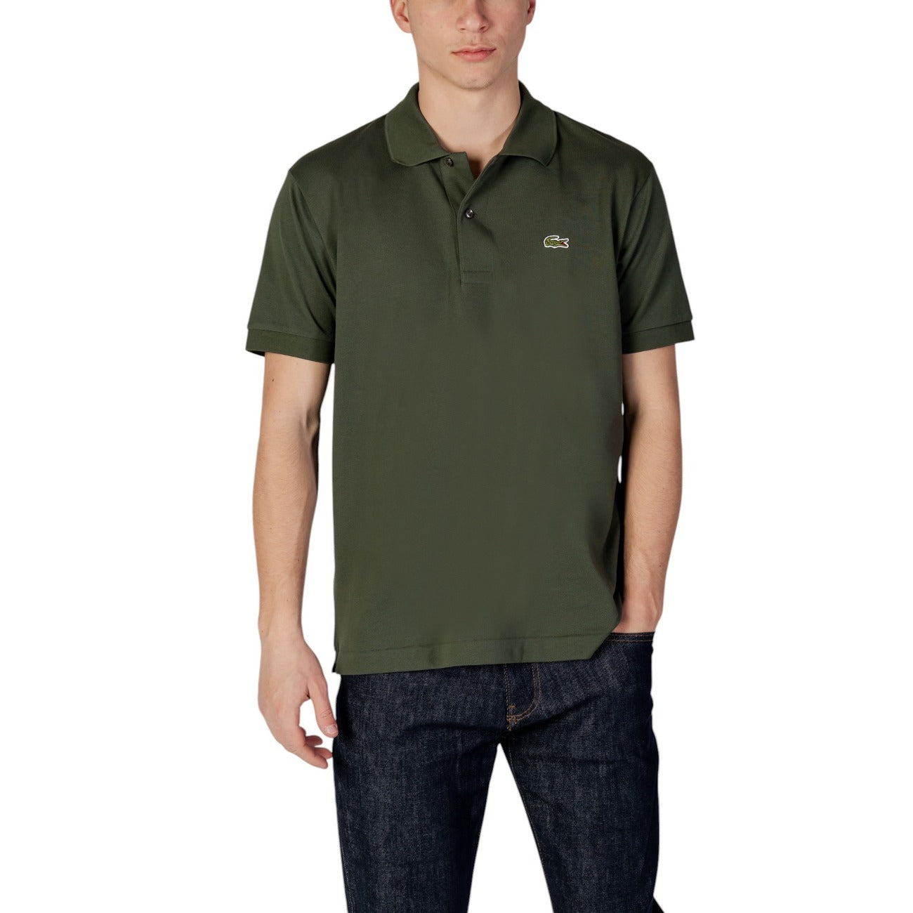 Lacoste Polo Uomo Verde Bottoni Colletto Polo Scollo Tondo Maniche Corte 100% Cotone Primavera/Estate WH7_16060800150_DARK_GREEN