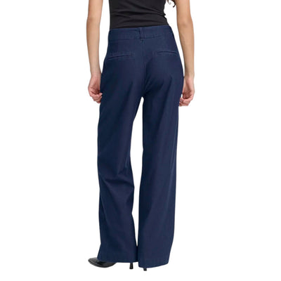 Ichi Pantaloni Donna Blu con Zip Bottone Tasche Anteriori Posteriori - Pantaloni Cotone Poliestere Elastan