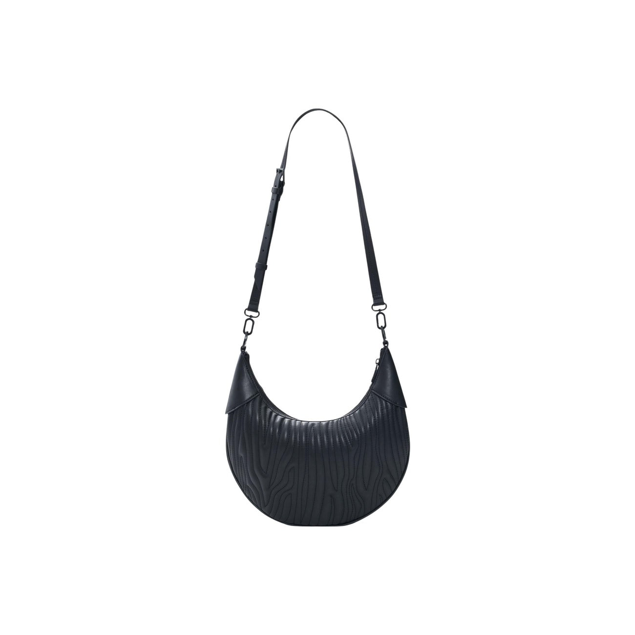 Borsa di forma ovale, con tracolle intercambiabili, stampa in rilievo e dettaglio di charm con porta carte
Vista posteriore con tracolla 