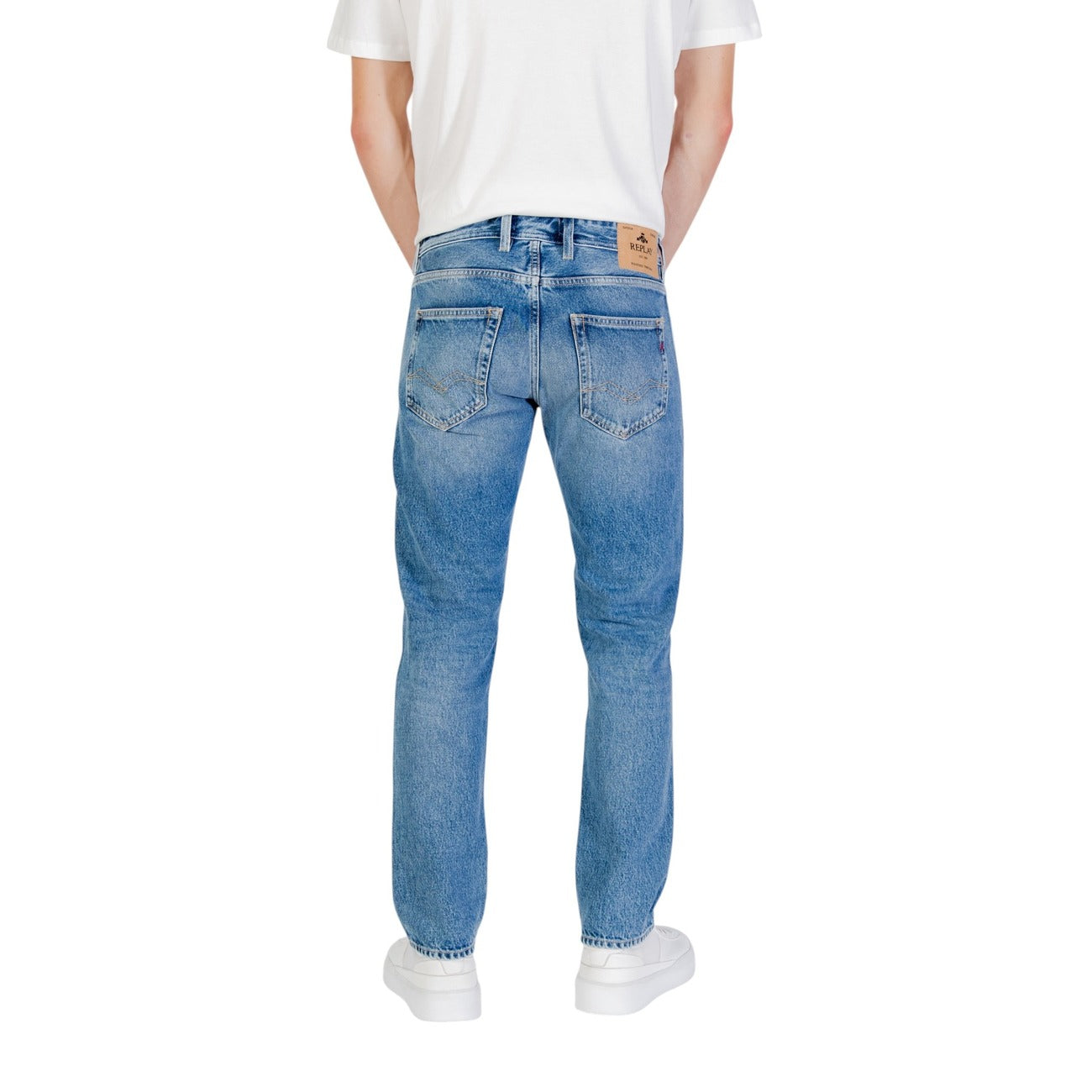 Replay Jeans Uomo Azzurri Effetto Consumato in Cotone 100% con Zip e Bottone Tasche Anteriori e Posteriori MA972.000.886 0C2
