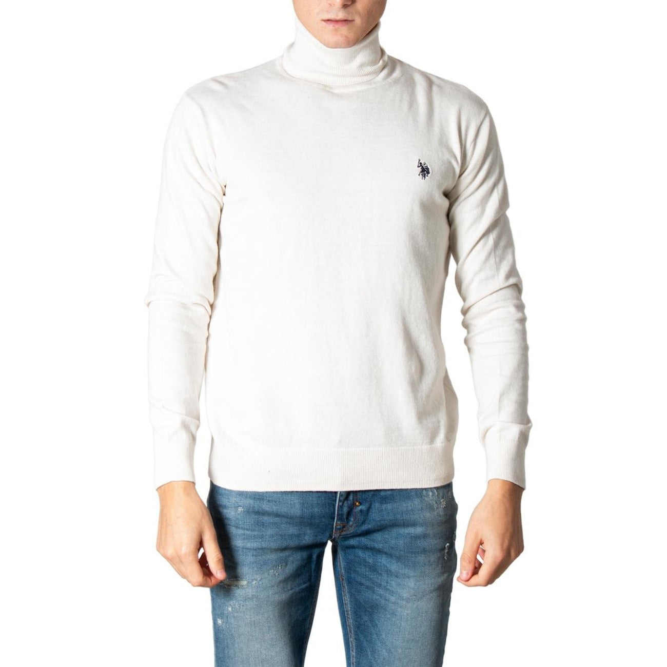 U.S. Polo Assn. Maglia Uomo Bianco Collo Alto Manica Lunga Cashmere Cotone Autunno Inverno 60909-48847