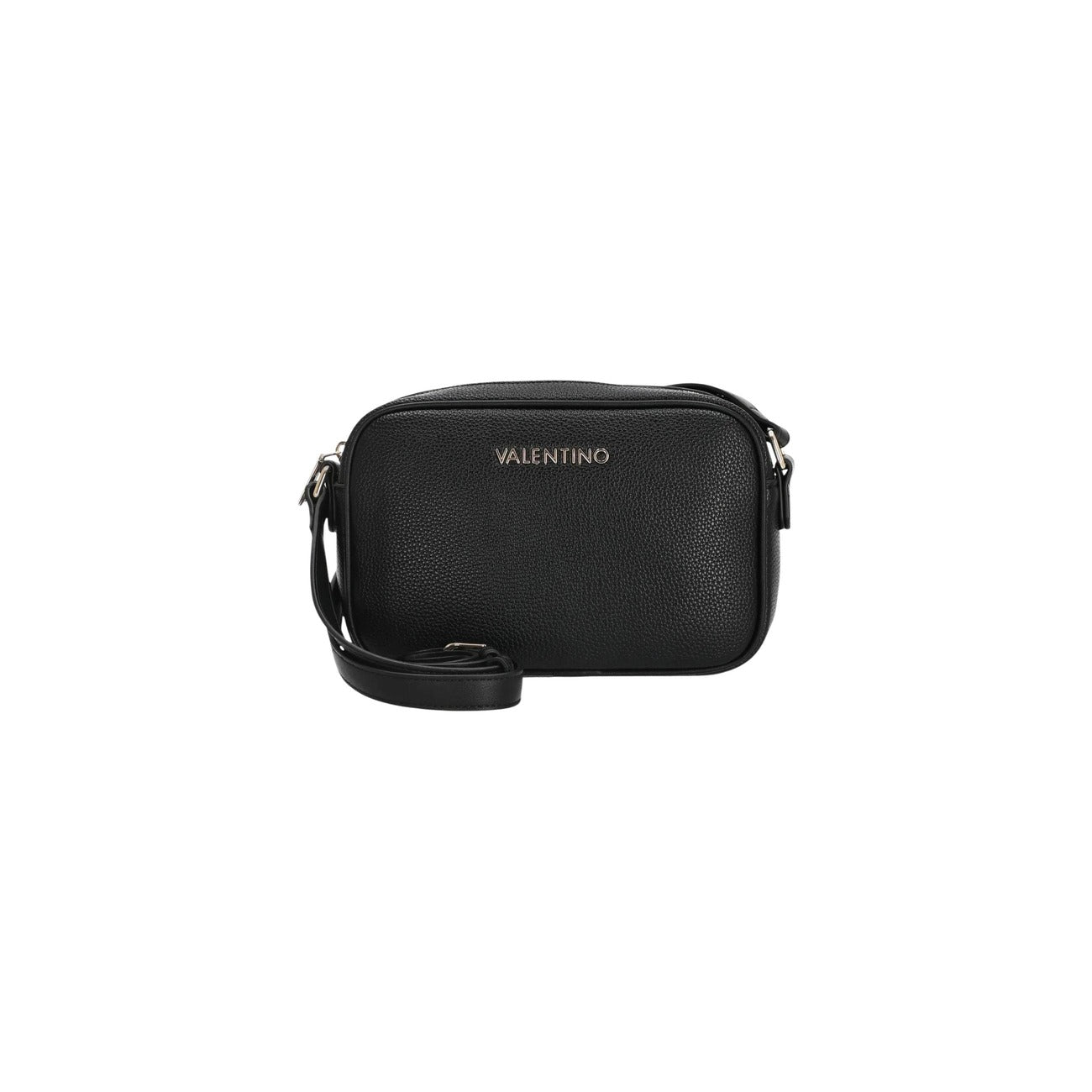 Borsa Nera Donna Valentino Bags Daphne; Misure 7x15x7 cm. Tessuto 100% poliuretano martellato con tracolla regolabile e chiusura superiore con zip. Organizzazione interna con tasche, stile casual ed elegante 4 stagioni. Vista frontale 