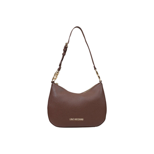 Borsa Love Moschino donna marrone a spalla modello JC4012PP1. Borsetta media effetto pelle marrone cuoio con tracolla regolabile, dettagli oro e zip stile casual chic, elegante e da giorno.