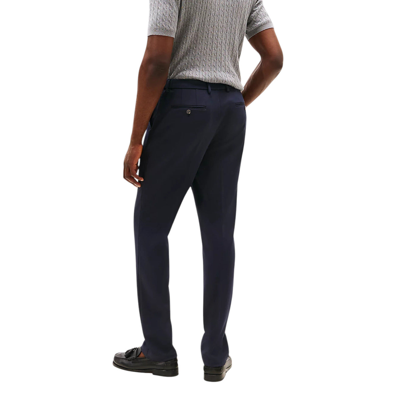 Tommy Hilfiger Pantaloni Uomo Blu con Zip Bottone Tasche Anteriori - Pantaloni Poliestere Viscosa Elastan