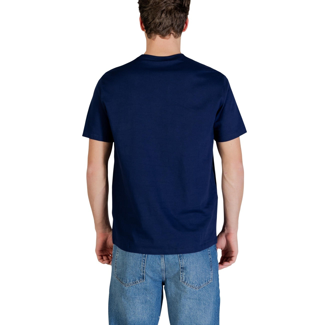 T-shirt CK Jeans Classic Monogram; Blu Navy. 100% Cotone. Regular fit, logo piccolo ricamato, scollo a girocollo. Comfort naturale, stile minimalista d'autore. Vista posteriore 
