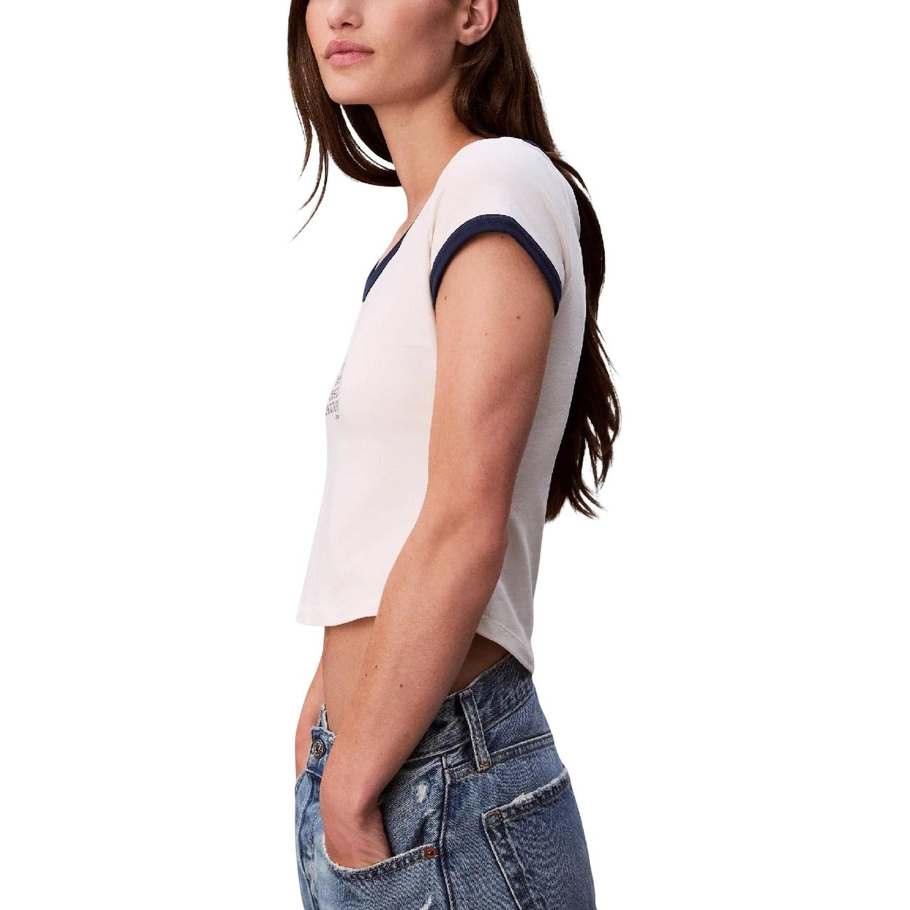 Calvin Klein Jeans T-Shirt Donna Bianco Manica Corta Scollo Tondo Cotone Elastan Autunno Inverno LV047C258G