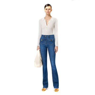 Elisabetta Franchi Jeans Donna Blu con Zip Bottone Tasche Anteriori Posteriori - Jeans Cotone Elastan Lyocell