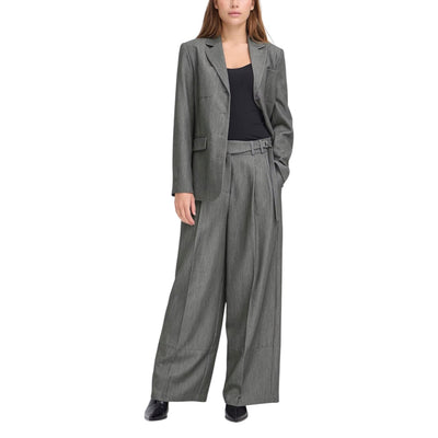 Ichi Pantaloni Donna Grigi con Zip Bottone Tasche Anteriori - Pantaloni Poliestere Viscosa Elastan