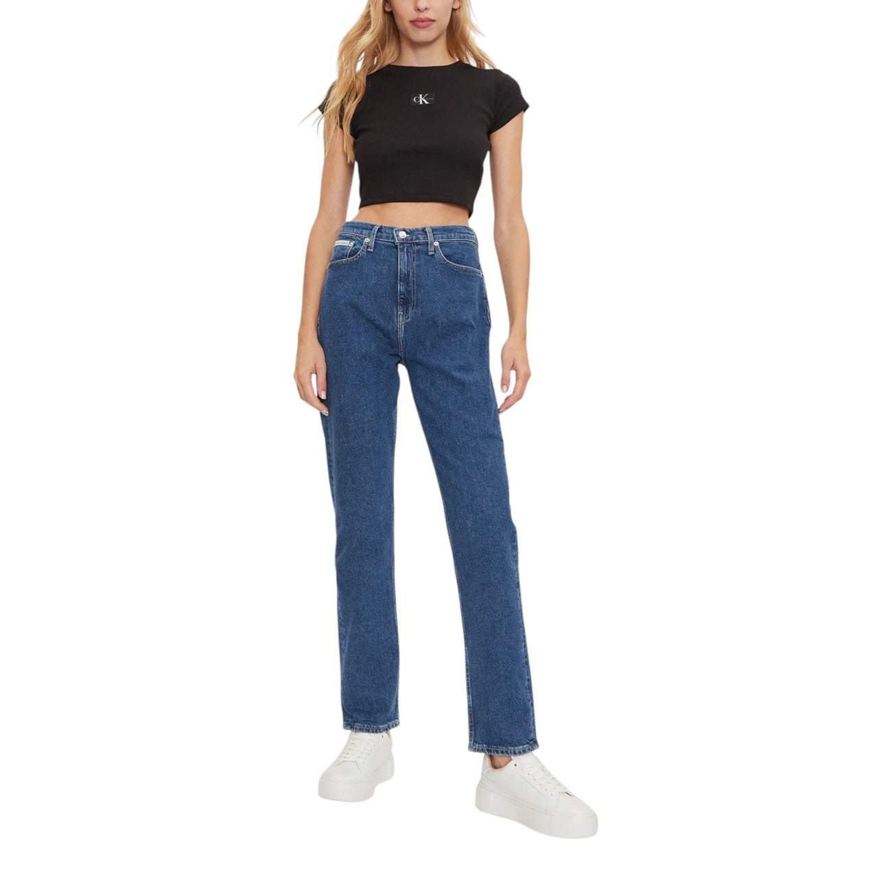 Calvin Klein Jeans Jeans Donna Blu Zip Bottone Tasche Anteriori Posteriori Cotone 99% Elastan 1% Autunno Inverno J20J224006