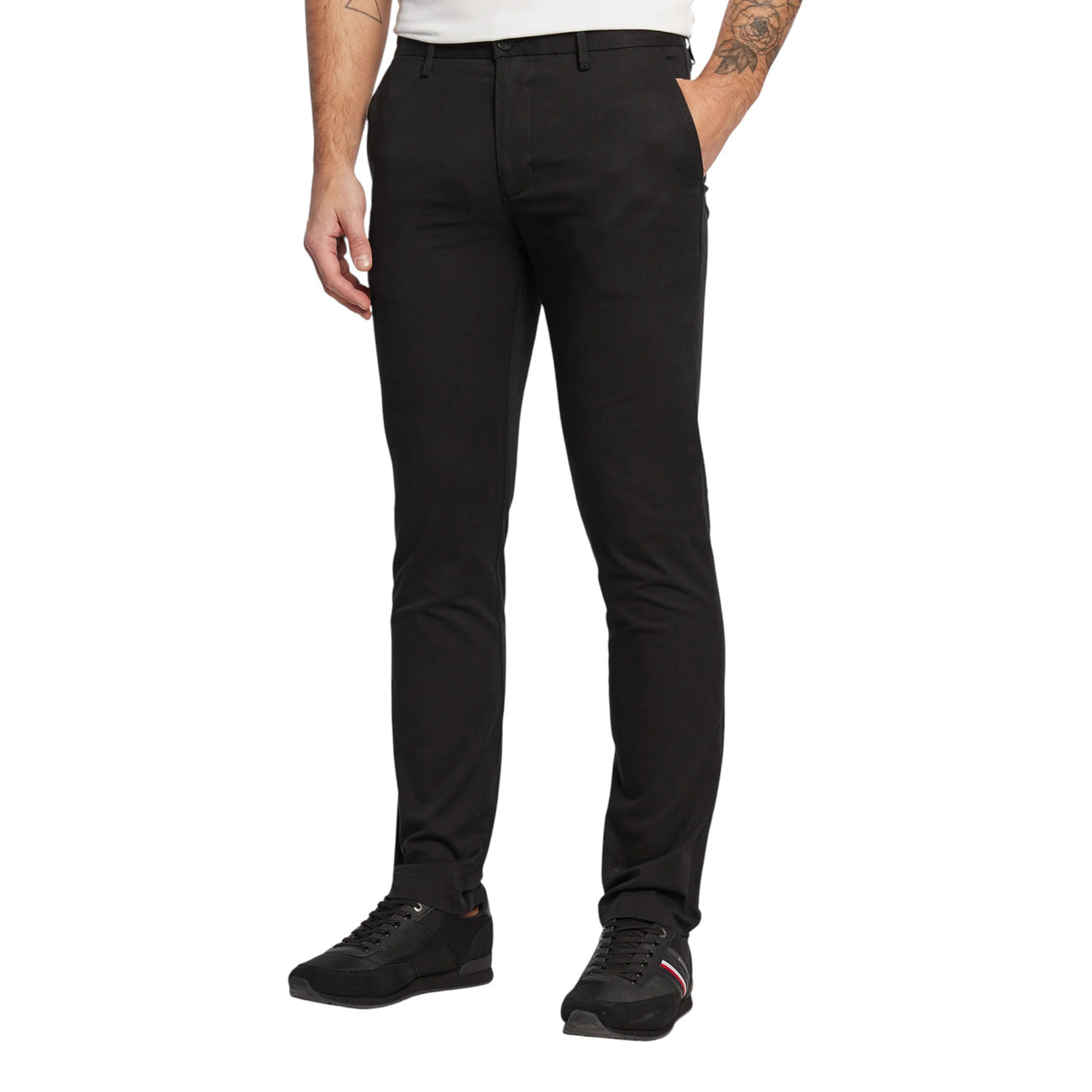 Tommy Hilfiger Pantaloni Uomo Neri con Zip Bottone - Pantaloni Cotone Organico Tasche