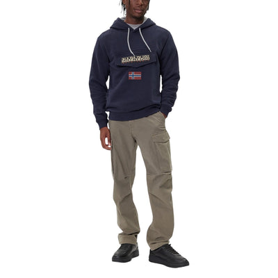 Napapijri Felpa Uomo Blu con Stampa - Felpa Cotone Cappuccio Maniche Lunghe